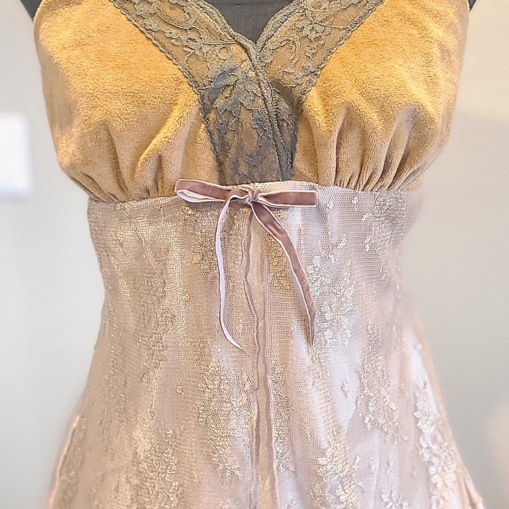 Trixxi: Satin, Lace and Velvet Sleeveless Top in Gold and Taupe Tones - Picture 7 of 10